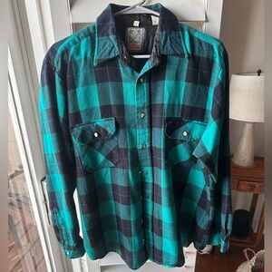 Men's Green and Black Plaid Casual Button Down Shirt